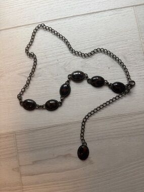 Vintage Retro Boho Faux Tiger Eye Cabochon  Link Statement Chain Belt / Necklace